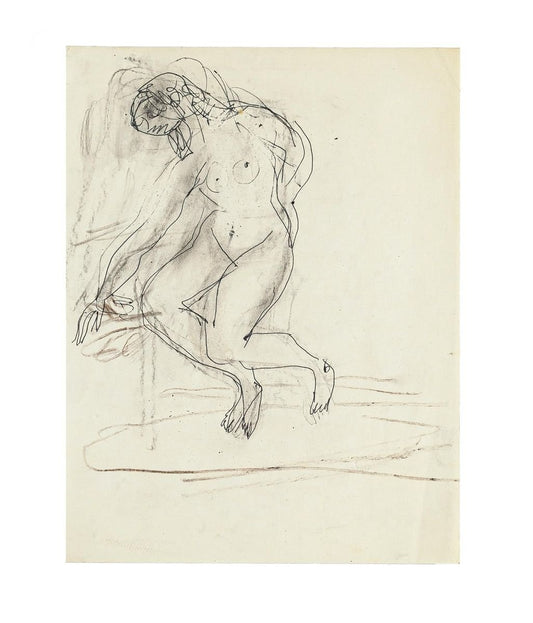 Seated Nude - Original Pencil Drawing by Jeanne Daour - 1950s 1950s