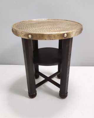 Secessionist Coffee Table with Shelf and Round Brass Top from Durmast, Austria, 1920s-JPQ-1822582