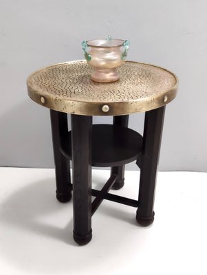 Secessionist Coffee Table with Shelf and Round Brass Top from Durmast, Austria, 1920s-JPQ-1822582