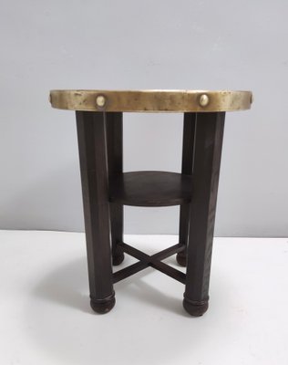 Secessionist Coffee Table with Shelf and Round Brass Top from Durmast, Austria, 1920s-JPQ-1822582