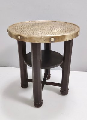 Secessionist Coffee Table with Shelf and Round Brass Top from Durmast, Austria, 1920s-JPQ-1822582