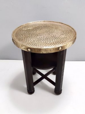 Secessionist Coffee Table with Shelf and Round Brass Top from Durmast, Austria, 1920s-JPQ-1822582