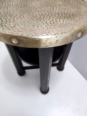 Secessionist Coffee Table with Shelf and Round Brass Top from Durmast, Austria, 1920s-JPQ-1822582