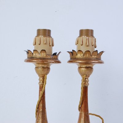 Second Half of the 19th Century Candelabra Gold Leaf Table Lamps, Italy, Set of 2-XSG-1786362