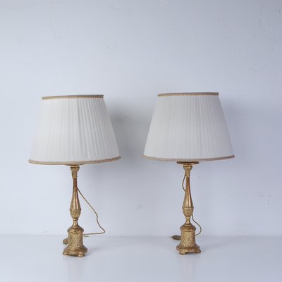 Second Half of the 19th Century Candelabra Gold Leaf Table Lamps, Italy, Set of 2-XSG-1786362