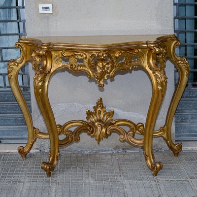 Second Half of the 20th Century Console with Mirror in Carved and Gilded Wood, France, 1890s, Set of 2-RAQ-2033406