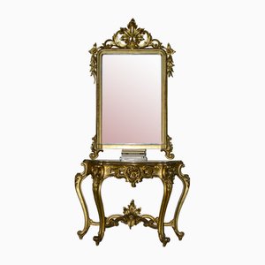 Second Half of the 20th Century Console with Mirror in Carved and Gilded Wood, France, 1890s, Set of 2-RAQ-2033406