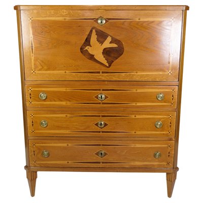 Secretary in Mahogany with Inlaid Wood and Brass Handles, 1790s-UY-1724407