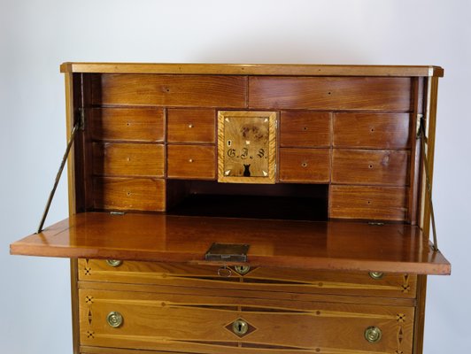 Secretary in Mahogany with Inlaid Wood and Brass Handles, 1790s-UY-1724407