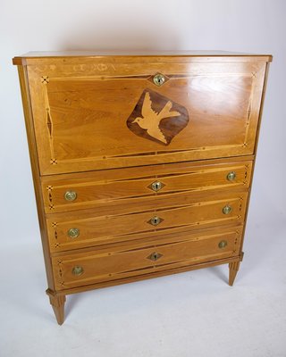 Secretary in Mahogany with Inlaid Wood and Brass Handles, 1790s-UY-1724407