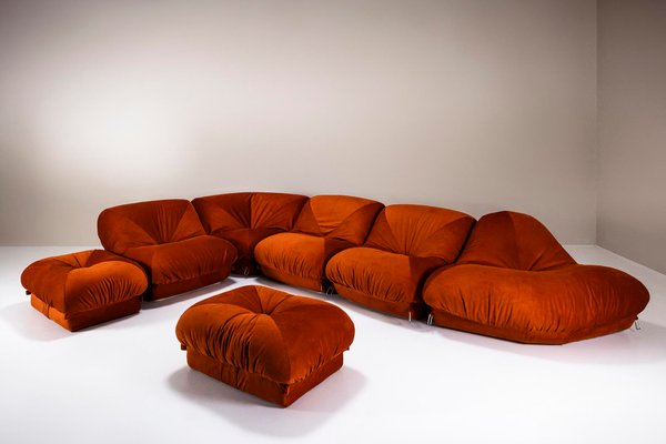 Sectional Sofa Patate in Rusty Orange Fabric by Airborne, 1970s, Set of 7-UQV-2019972