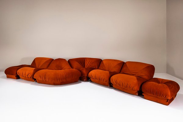 Sectional Sofa Patate in Rusty Orange Fabric by Airborne, 1970s, Set of 7-UQV-2019972