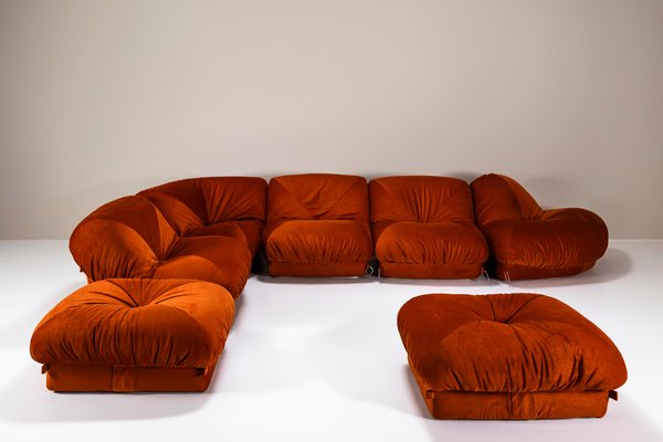 Sectional Sofa Patate in Rusty Orange Fabric by Airborne, 1970s, Set of 7-UQV-2019972