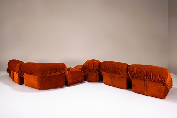 Sectional Sofa Patate in Rusty Orange Fabric by Airborne, 1970s, Set of 7-UQV-2019972