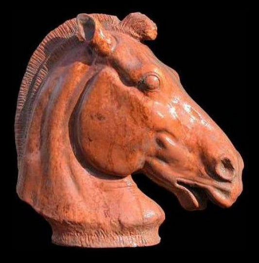 Selene's Chariot Horse Head in Terracotta, Late 19th Century