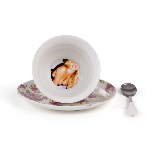 Porcelain Tea cup with saucer and teaspoon Tarin Vittoria by Seletti