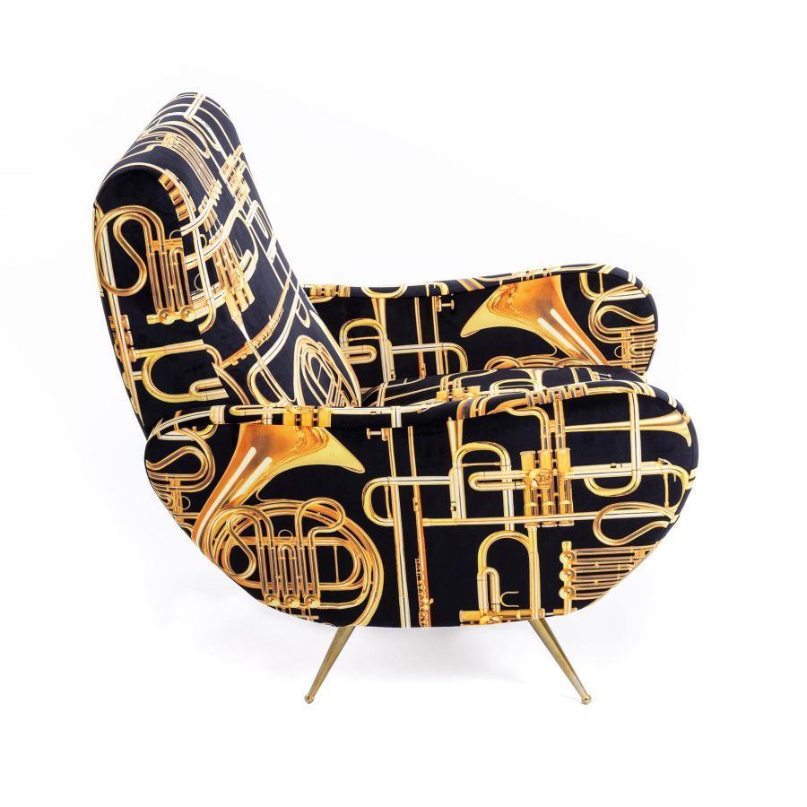 Fully Upholstered Fabric Armchair Trumpets by Seletti