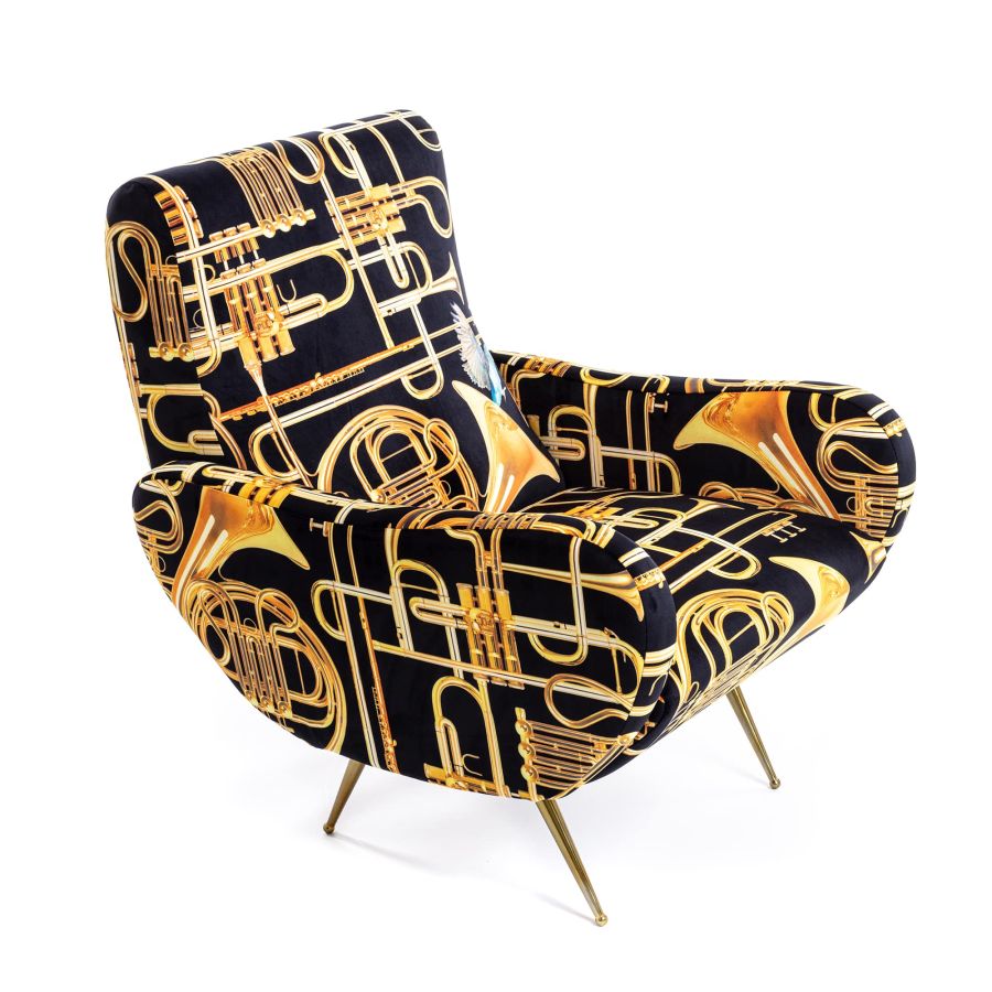 Fully Upholstered Fabric Armchair Trumpets by Seletti