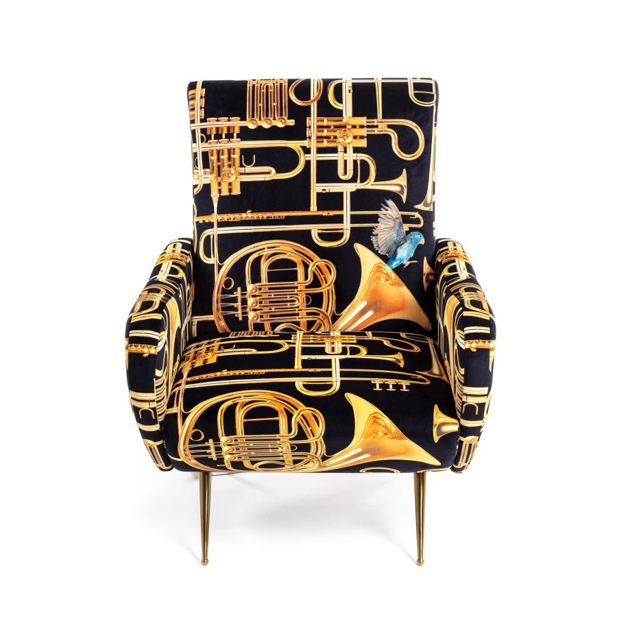 Fully Upholstered Fabric Armchair Trumpets by Seletti