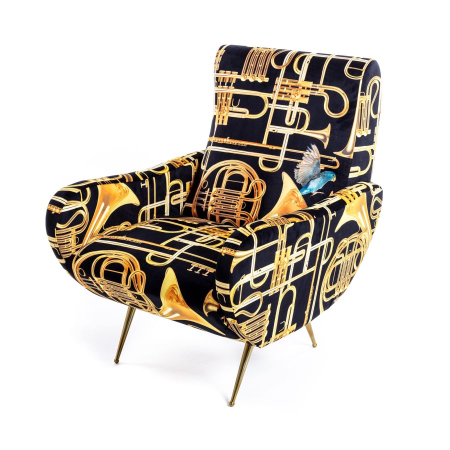 Fully Upholstered Fabric Armchair Trumpets by Seletti