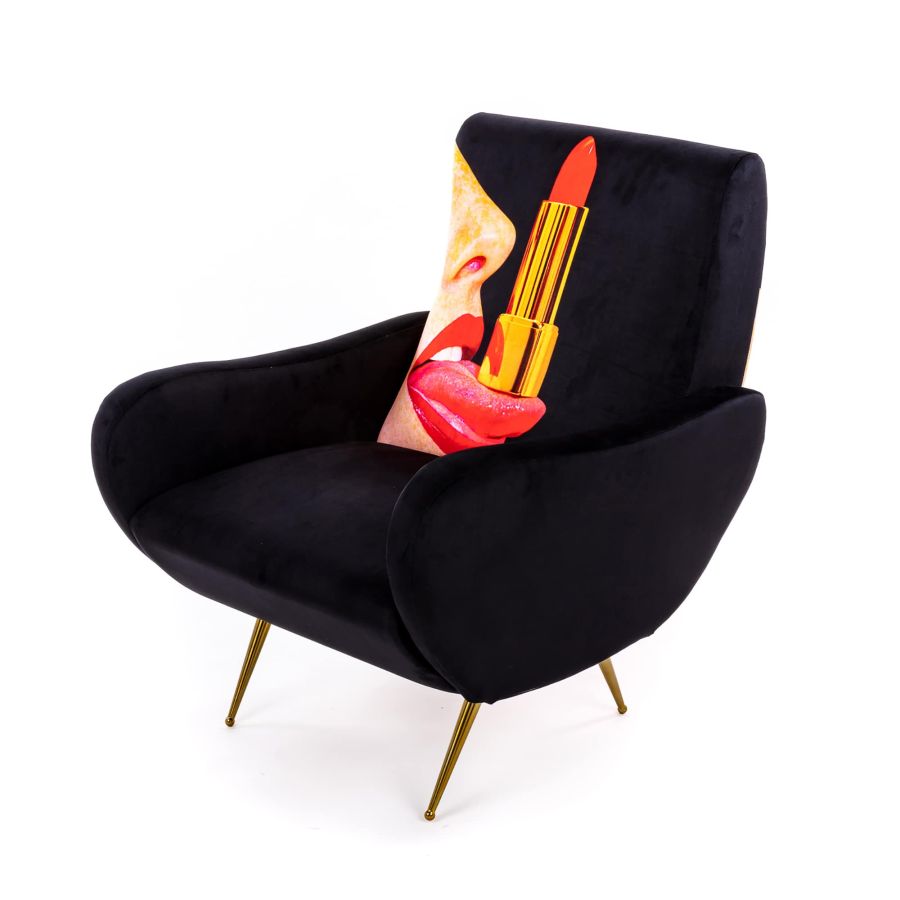 Fully Upholstered Fabric Armchair Tongue by Seletti #Black