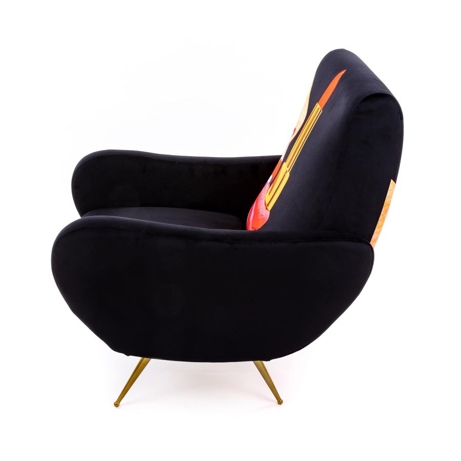 Fully Upholstered Fabric Armchair Tongue by Seletti #Black