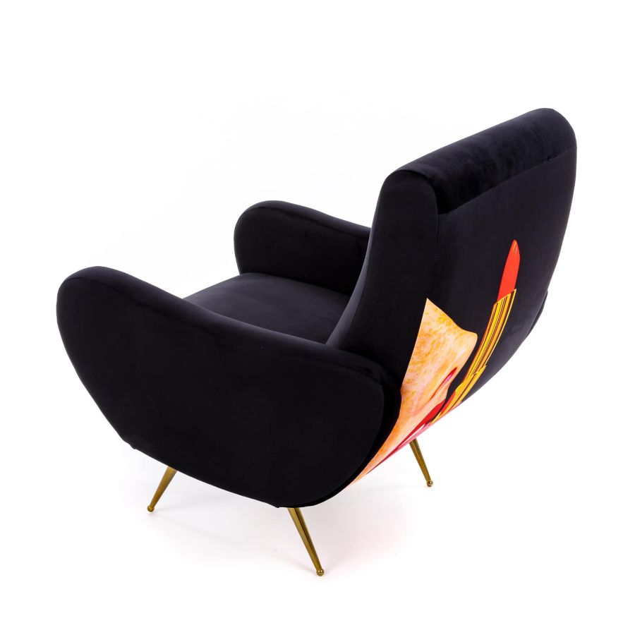 Fully Upholstered Fabric Armchair Tongue by Seletti #Black