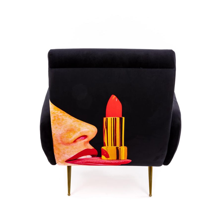 Fully Upholstered Fabric Armchair Tongue by Seletti #Black