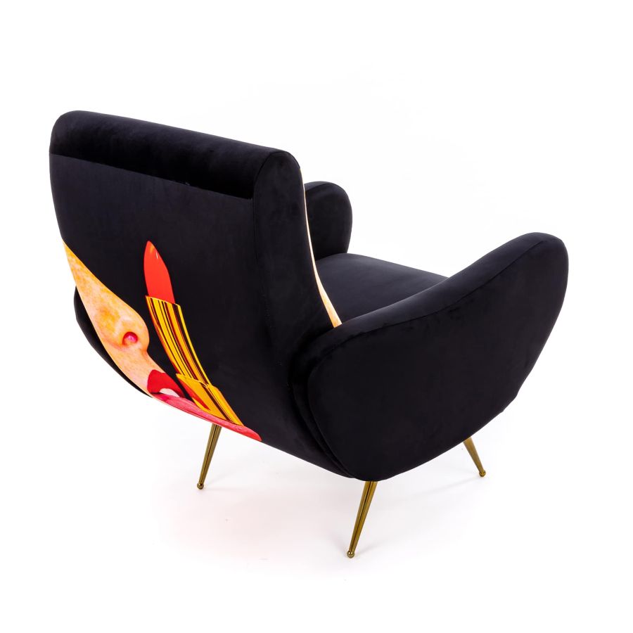 Fully Upholstered Fabric Armchair Tongue by Seletti #Black