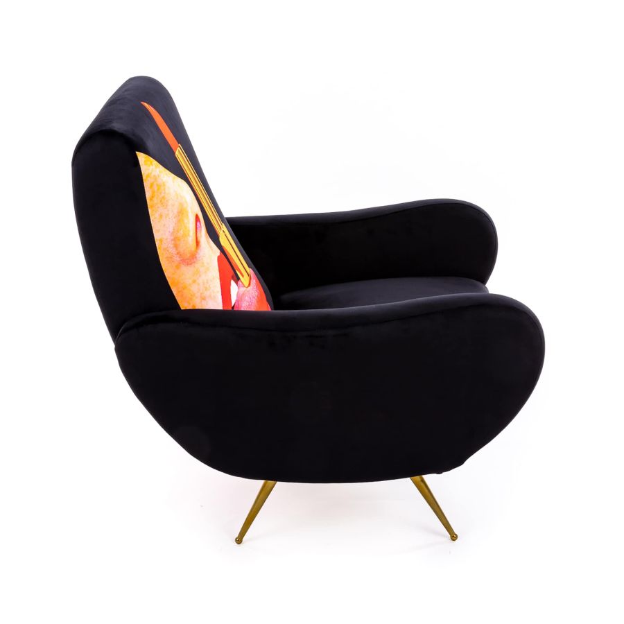 Fully Upholstered Fabric Armchair Tongue by Seletti #Black