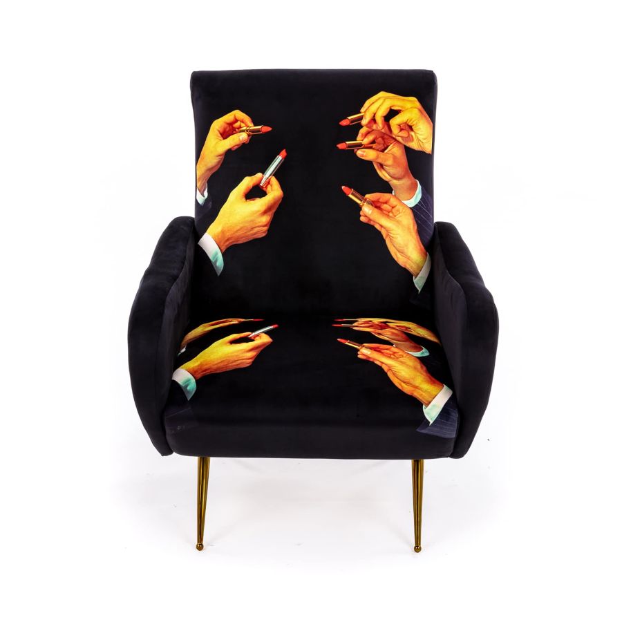 Fully Upholstered Fabric Armchair Lipsticks by Seletti #Black