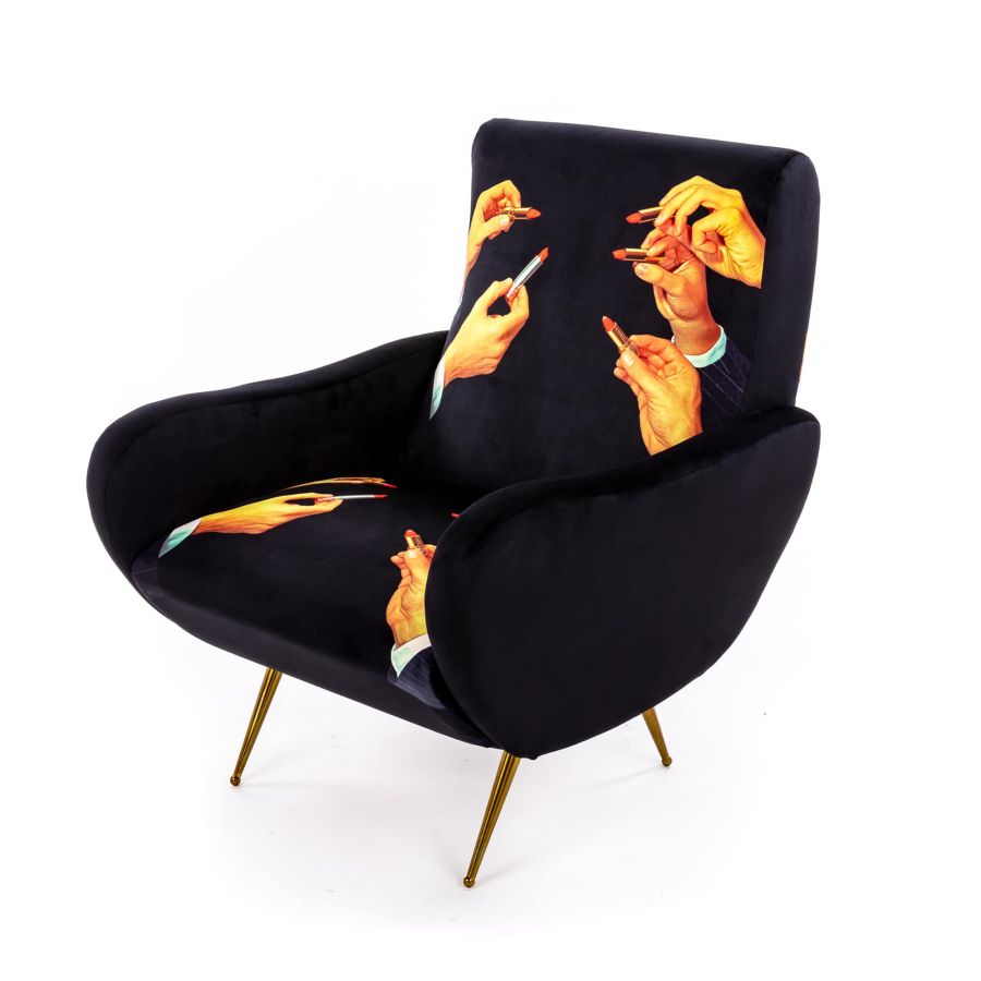 Fully Upholstered Fabric Armchair Lipsticks by Seletti #Black