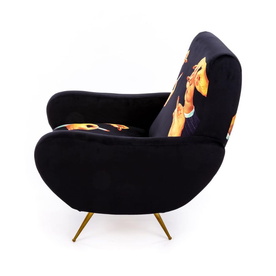 Fully Upholstered Fabric Armchair Lipsticks by Seletti #Black