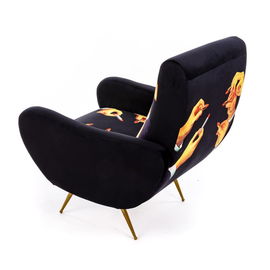 Fully Upholstered Fabric Armchair Lipsticks by Seletti #Black