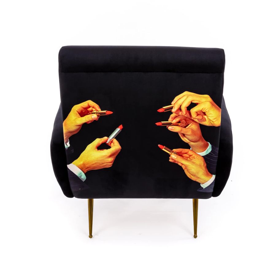 Fully Upholstered Fabric Armchair Lipsticks by Seletti #Black