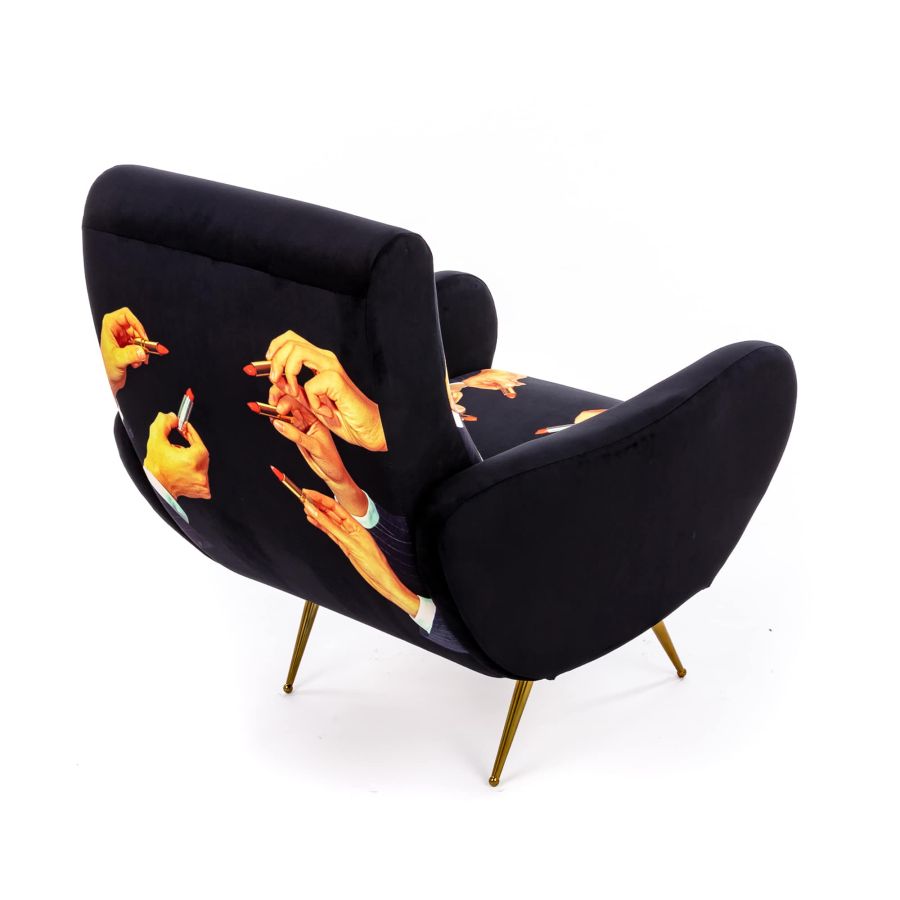 Fully Upholstered Fabric Armchair Lipsticks by Seletti #Black