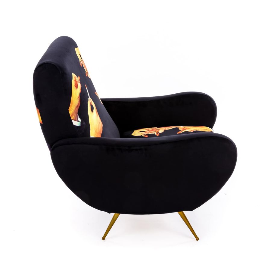 Fully Upholstered Fabric Armchair Lipsticks by Seletti #Black