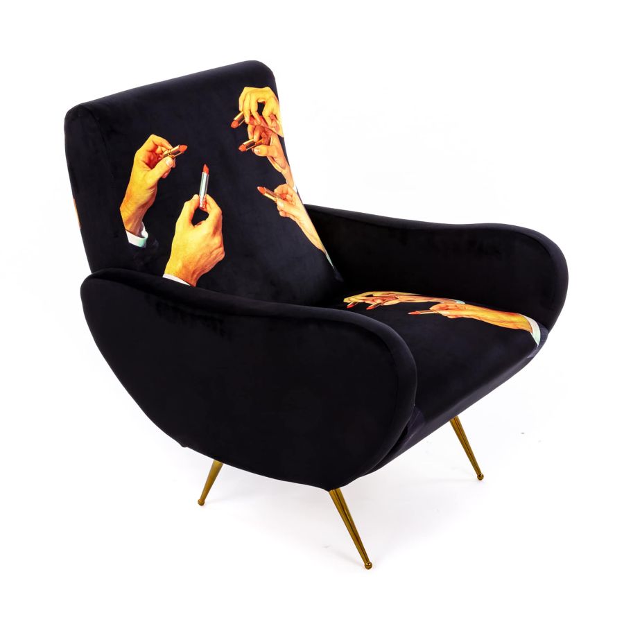 Fully Upholstered Fabric Armchair Lipsticks by Seletti #Black