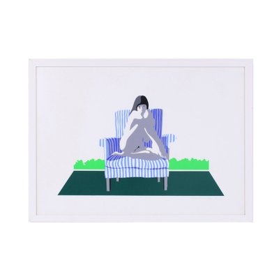 Semi Abstract Woman Figure in Easy Chair, 1970s, Screen Print-XT-1722194