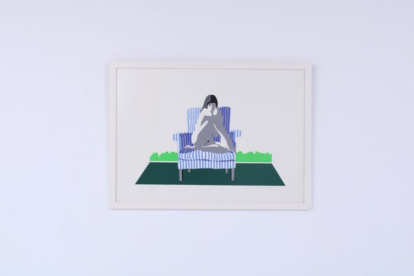 Semi Abstract Woman Figure in Easy Chair, 1970s, Screen Print-XT-1722194