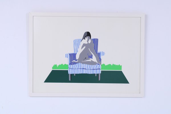 Semi Abstract Woman Figure in Easy Chair, 1970s, Screen Print-XT-1722194