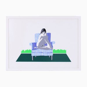 Semi Abstract Woman Figure in Easy Chair, 1970s, Screen Print-XT-1722194