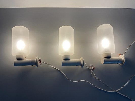 Semi-Transparent Glass and White Metal Sconces, Germany, 1960s, Set of 3-RDS-1738285