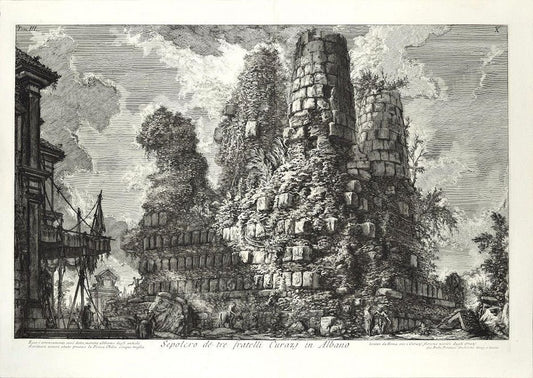 Sepolcro dè tre fratelli Curazj in Albano - Etching by G. B. Piranesi 1756