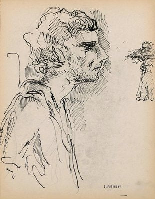 Serge Fontinsky, Portrait, China ink, Mid-20th Century-ZCI-874836