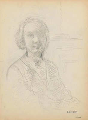 Serge Fontinsky, Portrait of A Woman, Pencil Drawing, Mid-20th Century-ZCI-880424