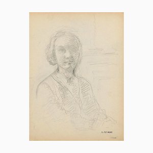 Serge Fontinsky, Portrait of A Woman, Pencil Drawing, Mid-20th Century-ZCI-880424