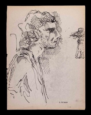 Serge Fotinsky, A Man's Profile, Ink Drawing, 1947-ZCI-2029805