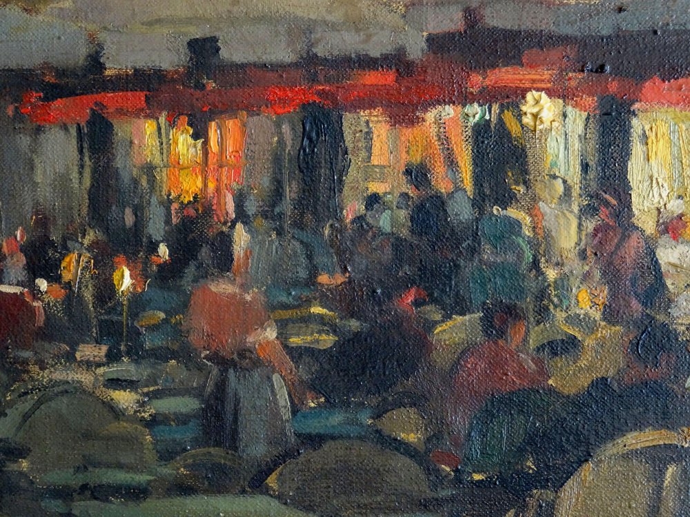 Serge Kislakoff, Restaurant Terrace at Evening in Montmartre, Paris, 1950s, Oil on Canvas