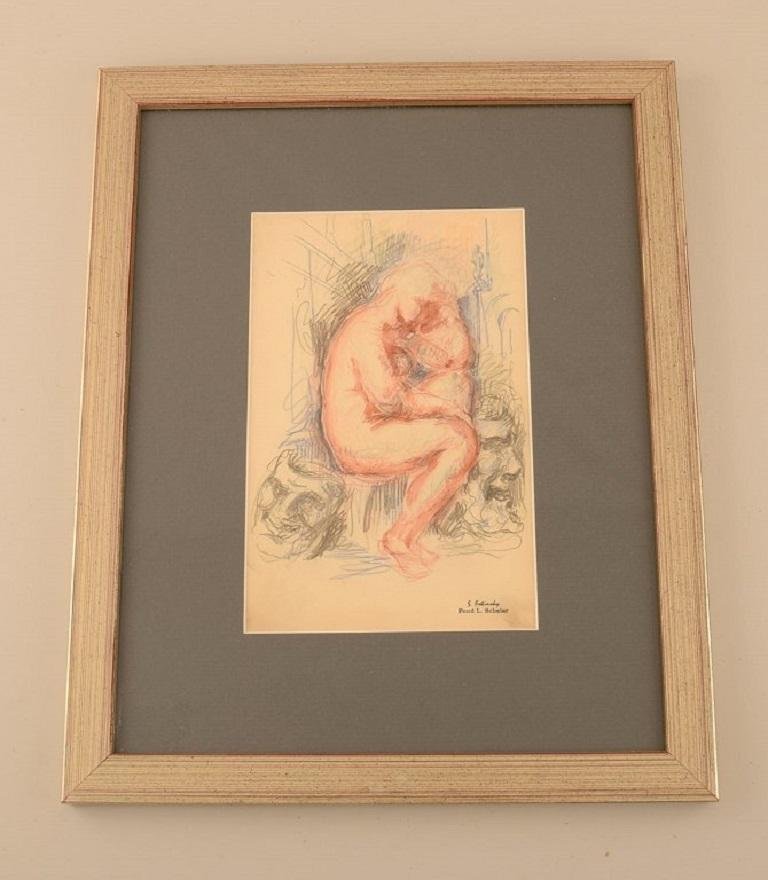 Sergey Fatinsky, Russia, Lithographic Print, Nude Study with Masks